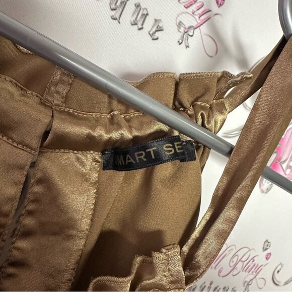 Smart set Silky Brown gold top cinched sexy ribbon tie with Ruffle halter - Picture 4 of 6